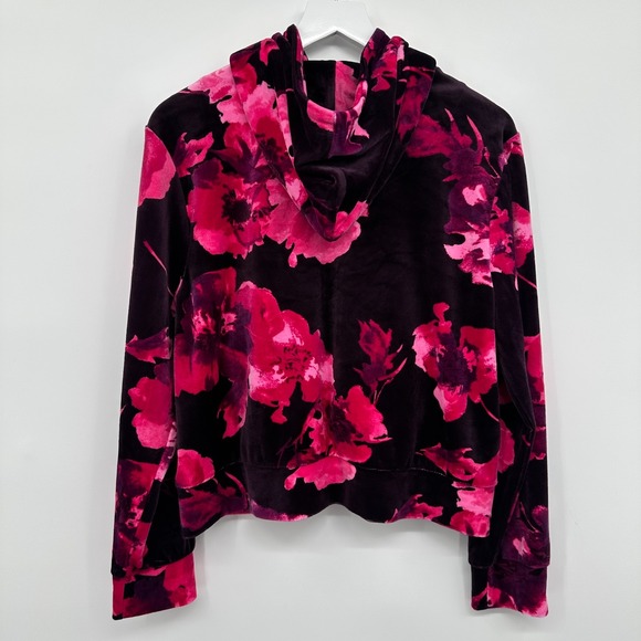 Juicy Couture Velour Track Jacket Size XL Hooded Floral Coquette Streetwear Boho - Picture 11 of 15
